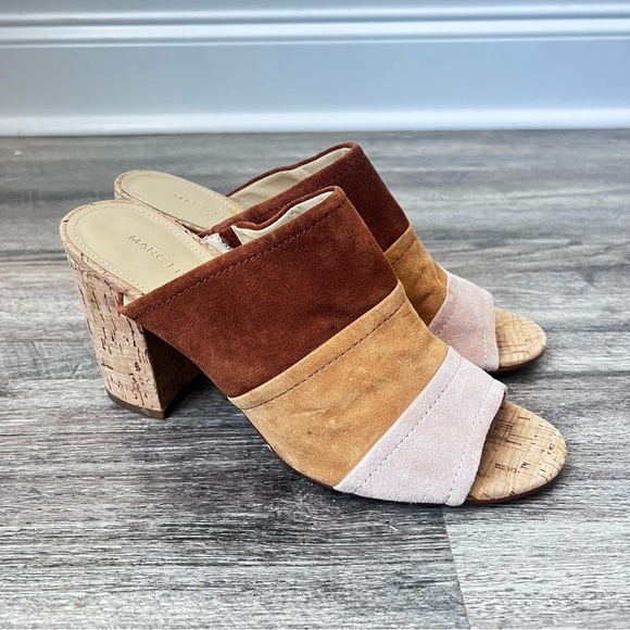 Marc Fisher Shoes - MARC FISHER Mules Slides Sandals Retro Color Block Suede Brown Pink 9.5M +